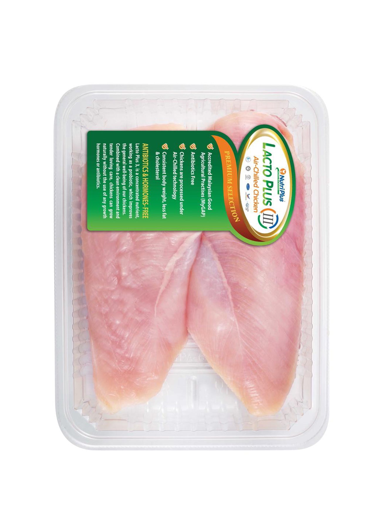 LACTO PLUS CHICKEN SKINLESS BONELESS BREAST (+/- 500G)